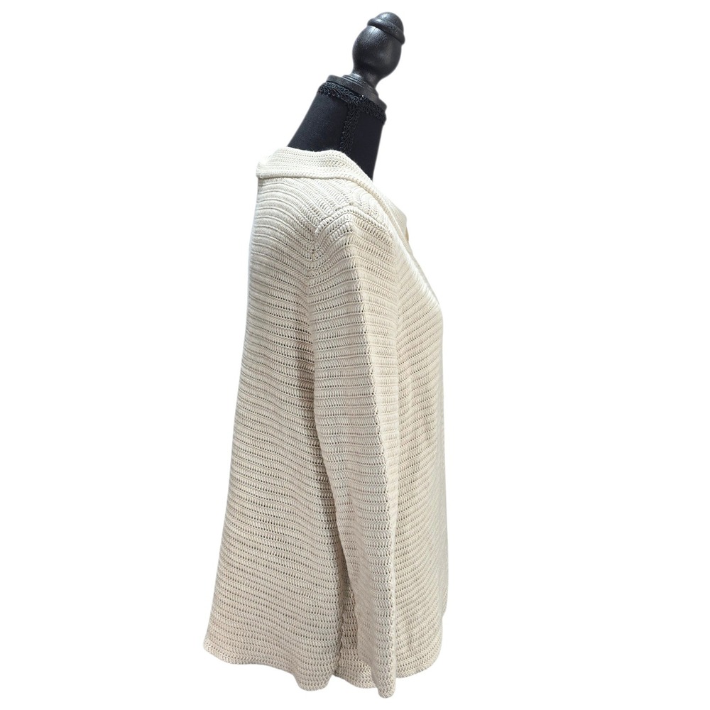 Talbots Cardigan Sweater Womens Medium Cream Cotton Rayon Ribbed Button Classic - Picture 2 of 9